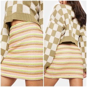 NWT Dolls Kill Bodycon Knit Stripe Mini Skirt Kawaii Retro Festival Vacation Fun